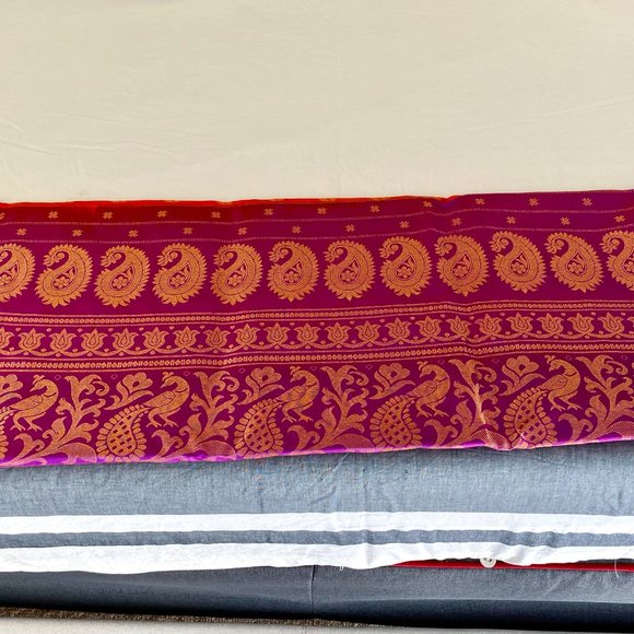 Traditional Indian pure silk saree in Orange and Pink - Picture 4 of 4